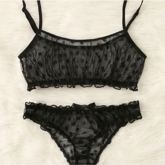 Black Polka Dot Bikini Style Lingerie Set - Picture 13 of 13